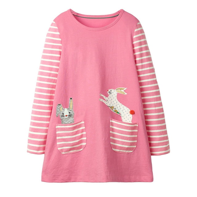 AAMILIFE Little Maven Robe Décontractée pour Bébés Filles Automne Rose Jolies Robes à Motif pour Enfants Mignonne et Confortable Vêtements pour Enfants 2-8 Ans