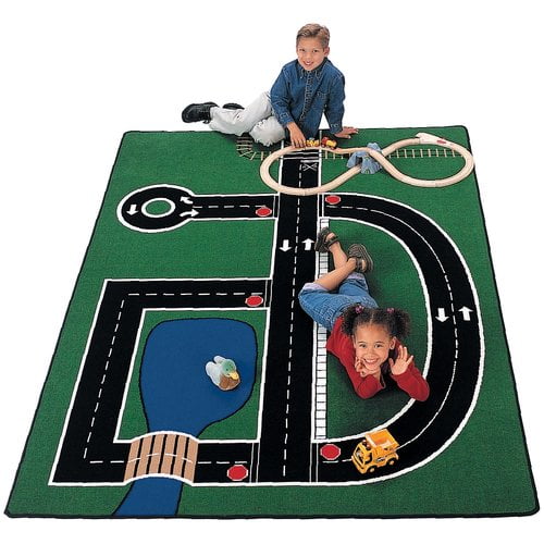 Carpets for Kids Theme Neighborhood Road Green Area Rug