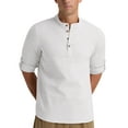 thumbnail image 6 of Iceglad Men Henley Neck Long Sleeve Cotton Linen Shirt Casual Beach Outfit Dress Shirt White L, 6 of 8