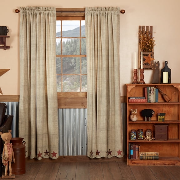 Primitive Panel Pair Abilene Star Scalloped Window Curtains TCC Brands
