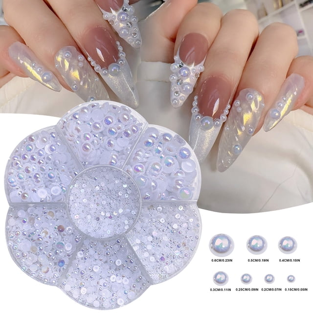 Mareep Flat Back Semi Circular Pearls In A Box Of Colorful Nail Polish Pearls DIY Nail Accessories Resin Pearls,An Ideal Tool for Beginners to Learn Nail Art