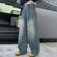 thumbnail image 5 of Karoyedx Girls Clothes Jeans for Teen Girls Straight Wide Leg Baggy Pants Y2k Boyfriend Skater Streetwear Cute Loose Fit Denim Trousers Blue Size,9-10 Years, 5 of 9