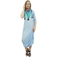 thumbnail image 1 of Bimba Robe Maxi Longue à Col Drapé Bleu Ciel pour Femmes avec Foulard à Franges Imprimée-8, 1 of 6