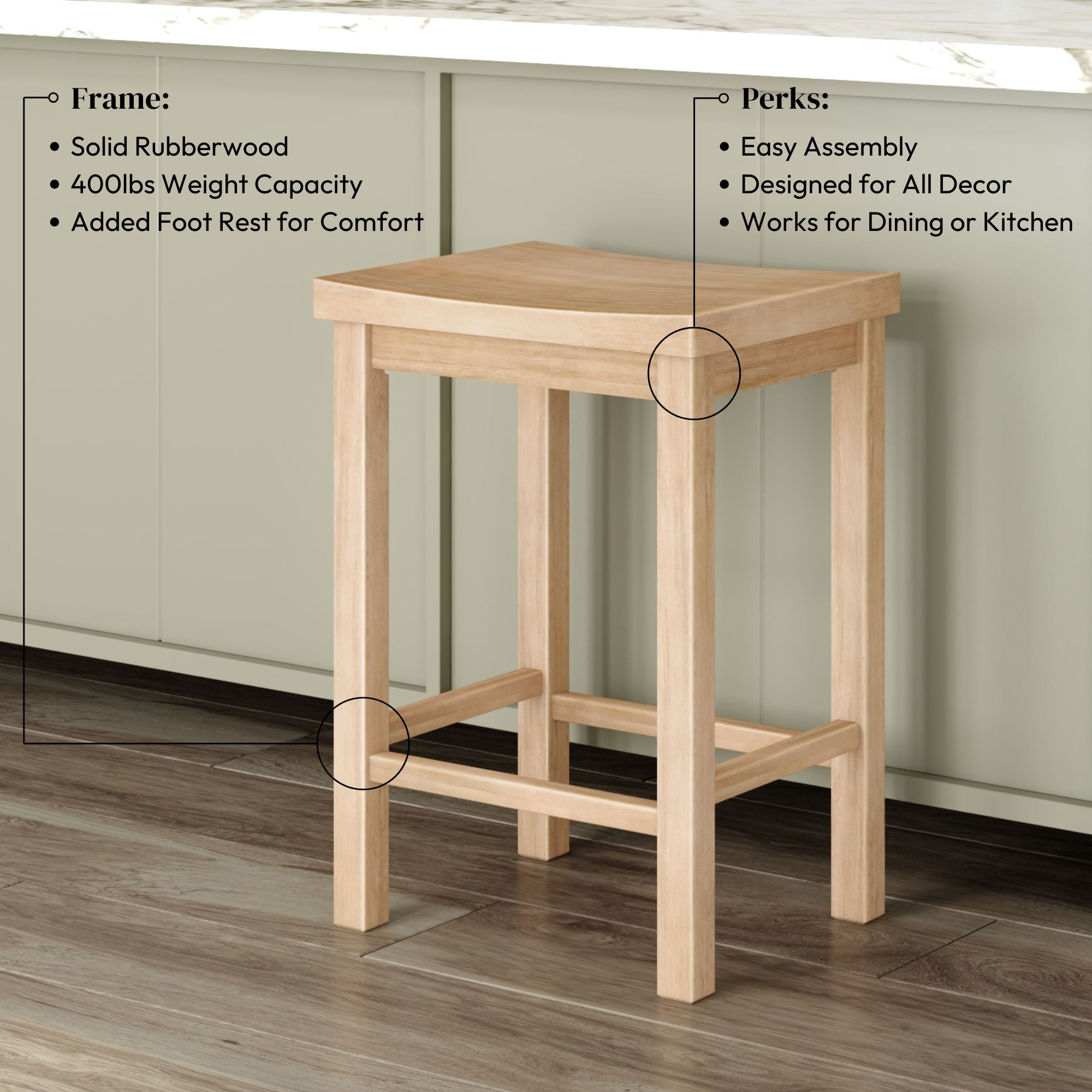 Now Furniture 24" Counter Stool, Wooden Backless Bar Height Kitchen Stool, Blonde