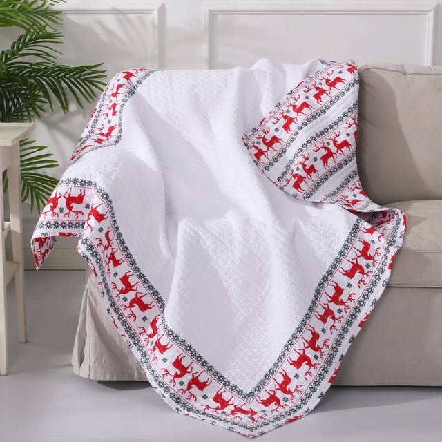 Levtex - Rudolph - Manta acolchada - 50x60 pulgadas - Reno - Blanco, rojo y negro - Reversible