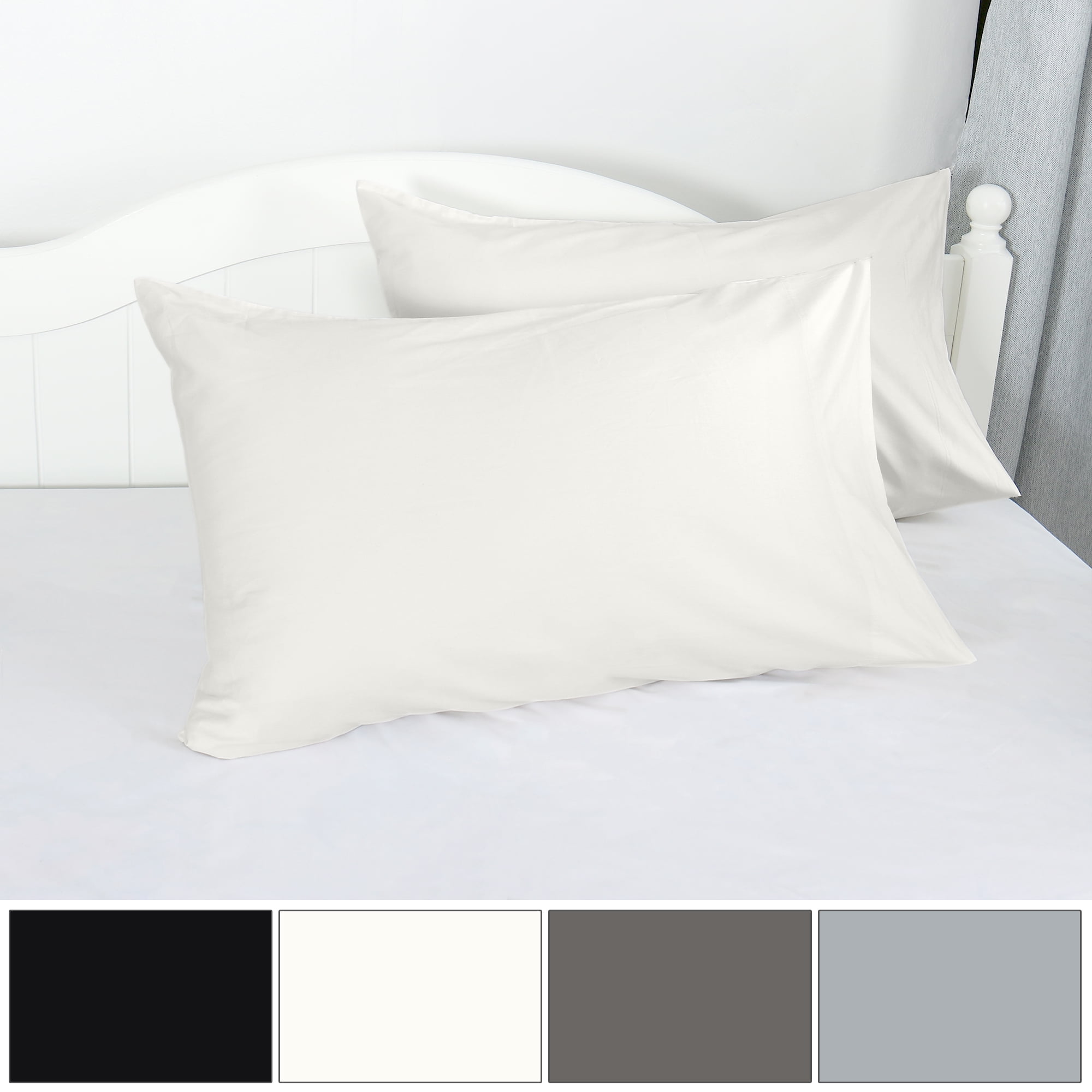 Set of 2 Pillow Case 600TC Long Staple Cotton, White, King 20" x 40