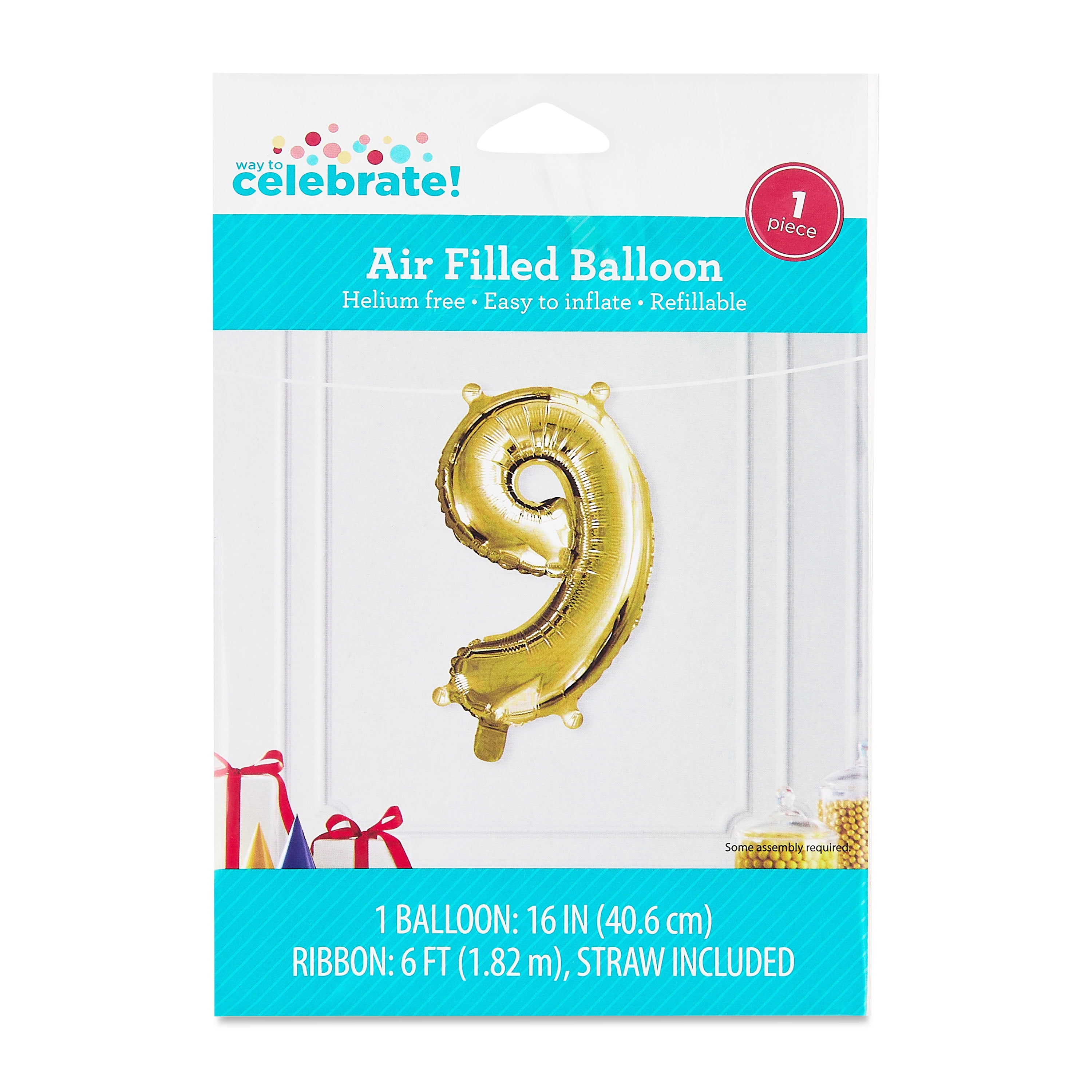 (6 pack) 16 inch Number 9 Foil Balloon, Gold, by Way To Celebrate