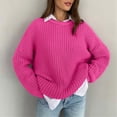 thumbnail image 5 of Womens Sweaters Fall Oversized Chunky Knitted Pullover Sweater Casual Long Sleeve Crewneck Cute Sweaters Rose Red S, 5 of 8