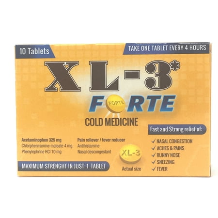 XL-3* Forte-Cold Medicine.10 Tablets Acetaminophen 325 mg Pain Relief Runny
