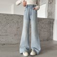 thumbnail image 2 of Otqutp Teen Girls Flare Denim Pants Baggy Wide Leg Elastic Waist Jeans Kids Cute Trendy Casual Denim Bell Bottom School Jean Bootcut, 2 of 5