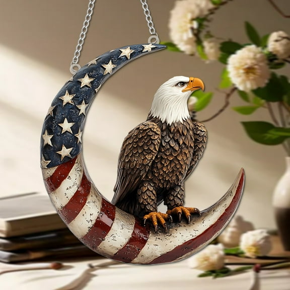 4th of July Bald Eagle Sign, Rustic Wall Decor, Acrylic Hanging Independence Day Home Porch Wall Window Outdoor Decor