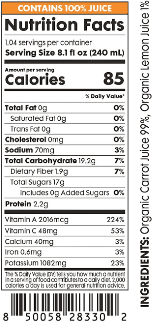 Pomona Organic Juices Carrot Juice: Pack of 12 x 8.4 Ounce Bottles, Organic Juice, Non-GMO, No Sugar Added, Not from Concentrate, Gluten Free, Kosher Certified, Preservative Free