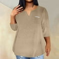 thumbnail image 2 of Mikilon Women Plus Size V-Neck Tops Summer Casual Loose 3/4 Sleeve Blouses Solid Color Shirts, 2 of 5