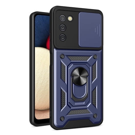 Xilaimi For Galaxy Sam A03S 5G Phone Case, Heavy Duty Armor Case with Slide Camera Cover & Magnetic 360 Rotatable Ring Kickstand for Samsung AO3S , Blue