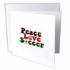 3dRose Peace Love Soccer, Greeting Cards, 6 x 6 inches, set of 12