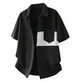thumbnail image 2 of YLSDY Fashion Men's Summer Fashion Shirts Colorblock Button Down Tops Collared Short Sleeve Pocket Front Shirt Tops Black XL, 2 of 4