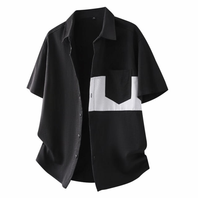 Blusa y camisa de manga corta con cuello vuelto para hombre, informal, de verano, a rayas, de manga corta, con bolsillo de solapa, fina, de poliéster