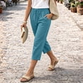 thumbnail image 4 of Petite Capris Pants for Women Summer Casual Loose Pull on Drawstring Elastic High Waist Straight 2026 Lounge Beach Cropped Trousers Sky Blue L, 4 of 6