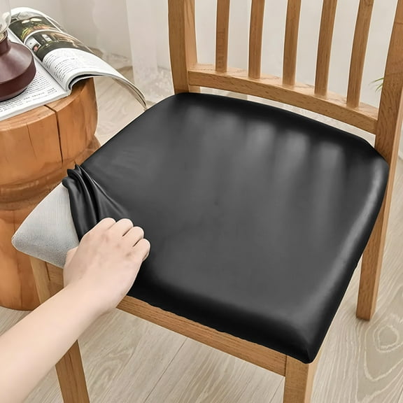 CCWADH Waterproof PU Leather Seat Covers for Dining Chairs, 1 Pack Stretch Dining Room Chair Seat Covers, Kitchen Chair Seat Covers Protectors (Black)