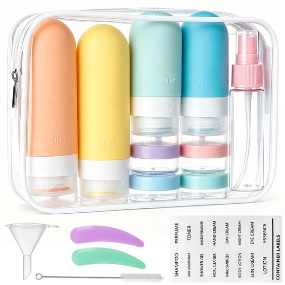 16pcs Travel Bottles for Toiletries, Leak Proof Silicone Travel Bottles Set, TSA Approved Squeezable Toiletry Containers for Shampoo, Conditioner