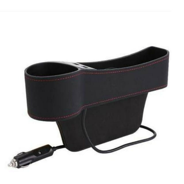 Caja de almacenamiento de relleno de espacio para asiento de coche Organizador de hendiduras Bolsillo lateral Puerto USB doble Taza Soporte para teléf Negro B DYNWAVEMX organizador de relleno de espacio de asiento de coche