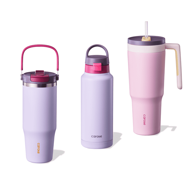 Carote Juego de Vasos de 3 Piezas, Vasos de 40 Oz y 32 Oz con Pajita y Asa, Aislados Al Vacío y a Prueba de Fugas, Aptos para Portavasos, sin Bpa, Bloques de Color