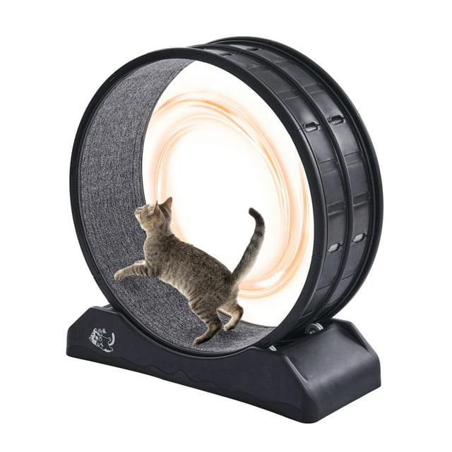 KFFKFF Roue d'Exercice pour Chat, 31,5 Pouces, Grande Roue de Course avec Frein Sécurisé et Piste Tapissée, Fonctionnement Silencieux, Roue d'Exercice pour Chats d'Intérieur, Perte de Poids et Santé, Noir