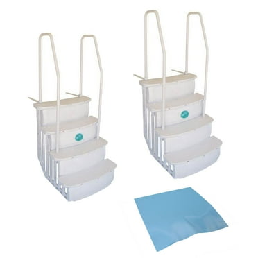 Main Access iStep Above Ground Swimming Pool Deck Step Ladders (2 Pack)   Mat