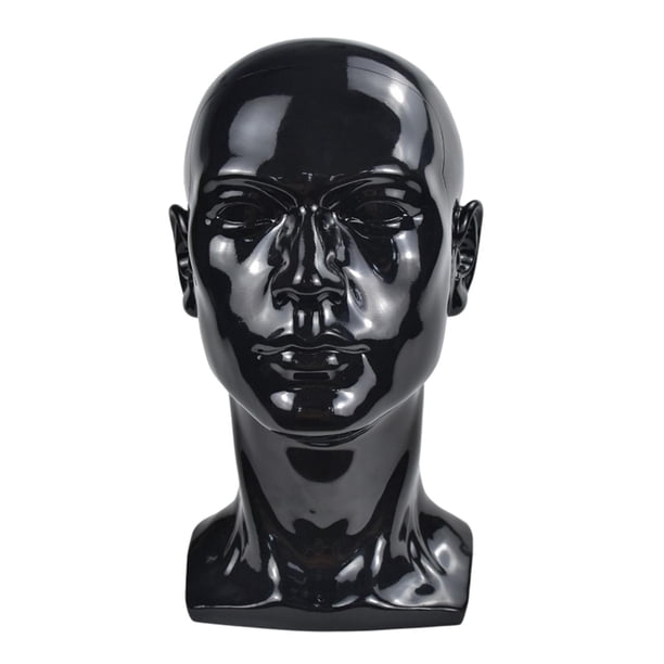 Cabeza de maniquí para entrenamiento masculino, 23 pulgadas de circunferencia de cabeza, pelucas para exhibición Negro brillante