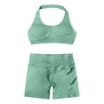 thumbnail image 4 of Bibifish Womens Sports Outfit Sets 2Pcs Padded Halter Bra & Shorts Elastic Ribbed Yoga Gym Workout Daily Running Trendy Tracksuit Sets, 4 of 5