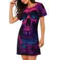 thumbnail image 2 of Fotbe Purple-Red Skull Bata de Dormir para Mujer con Estampado, Camisón de Algodón de Manga Corta, Ropa de Dormir Casual, 2 of 6