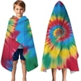 thumbnail image 3 of Colorful Tie Dye Mandala Pattern Hooded Bath Towel，50"x30" for Ages 3 To 12 Kids, Quick Dry Lightweight Soft Microfiber Hood Beach Towel Cover Up for Kids, 3 of 7