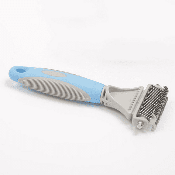 Professional Pet Mat Remover - Dematting Tool for Grooming Cats & Dogs - Removes Matted Fur, Tangles, Knots, Loose Hair & Dirt - Stainless Steel, Gentle Teeth, Soft Comfort Grip Handle