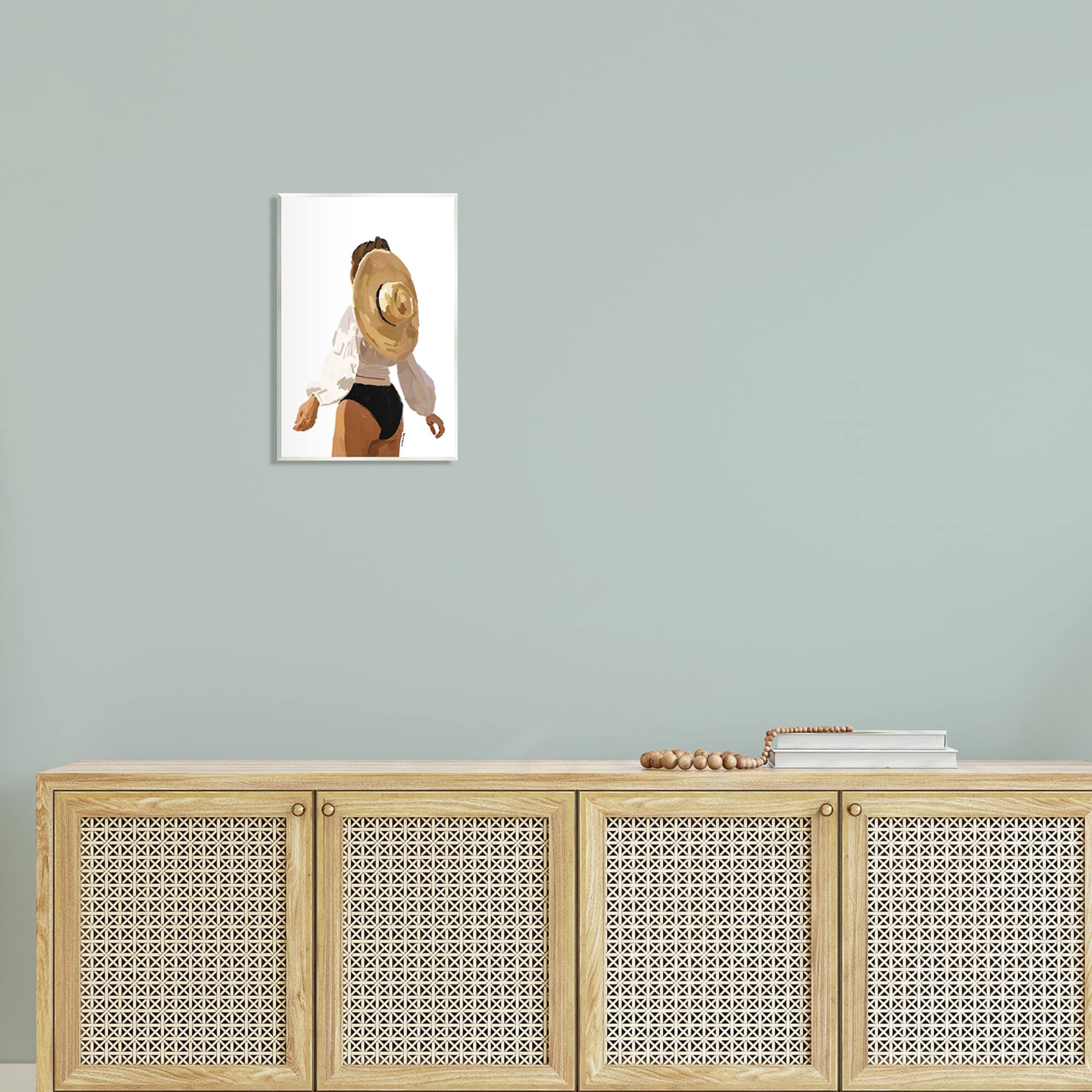 Stupell Industries Woman Draped Sun Hat Tropical Summer Vacation Graphic Art Unframed Art Print Wall Art, Design by Amelia Noyes