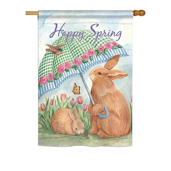 Breeze Decor BD-EA-H-103060-IP-BO-DS02-US Bunnies with Umbrella Spring - Seasonal Easter Impressions Decorative Vertical House Flag - 28 x 40 in.
