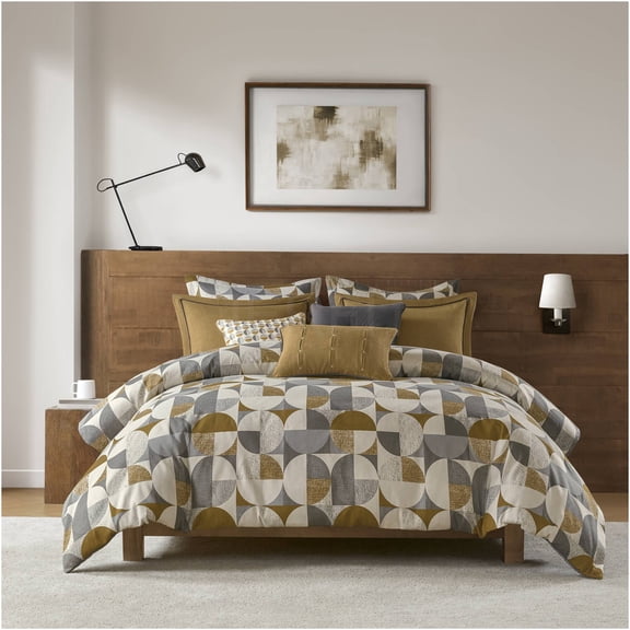 JERFIT Queen Size Comforter Set 8-Piece, Oversized Gold Jacquard Bedding Ensemble with Decorative Pillows