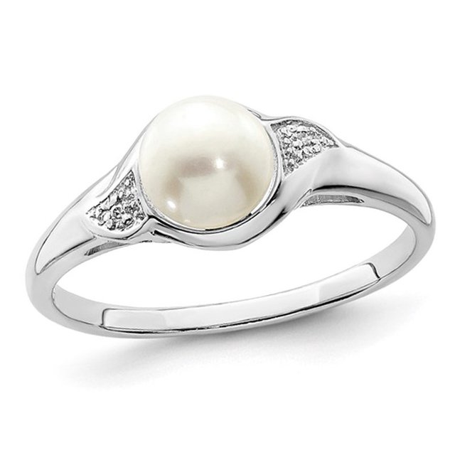 Bague Solitaire en Perles d'Eau Douce de Culture 6,5 mm en Argent Sterling