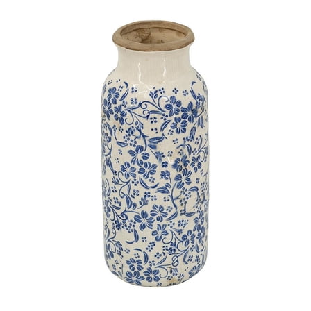 A&B Home Blue and White Botanical Ceramic Vase 6.3" x 6.3" x 15.2"