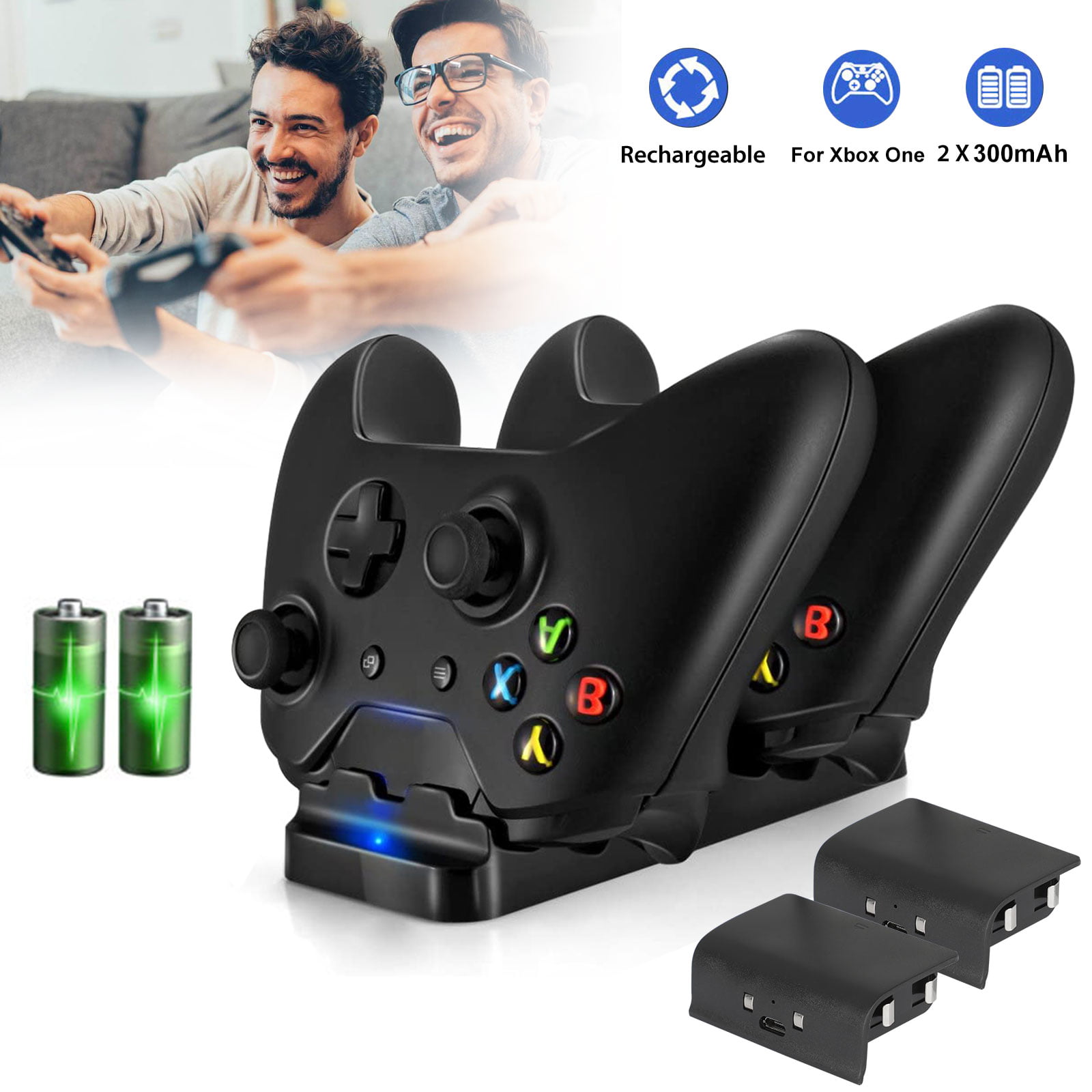 Charging Station for Xbox One Controller, TSV Dual Controller Charging Charger Dock and 2x 300mAh Rechargeable Battery Pack Compatible with Xbox One S X Wireless Gaming Controller, LED Indicators