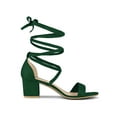thumbnail image 3 of BLISSFUL STEP Women's Open Toe Lace up Sandals Mid Block Heels Sandals Black (Size 5) Green 10, 3 of 7