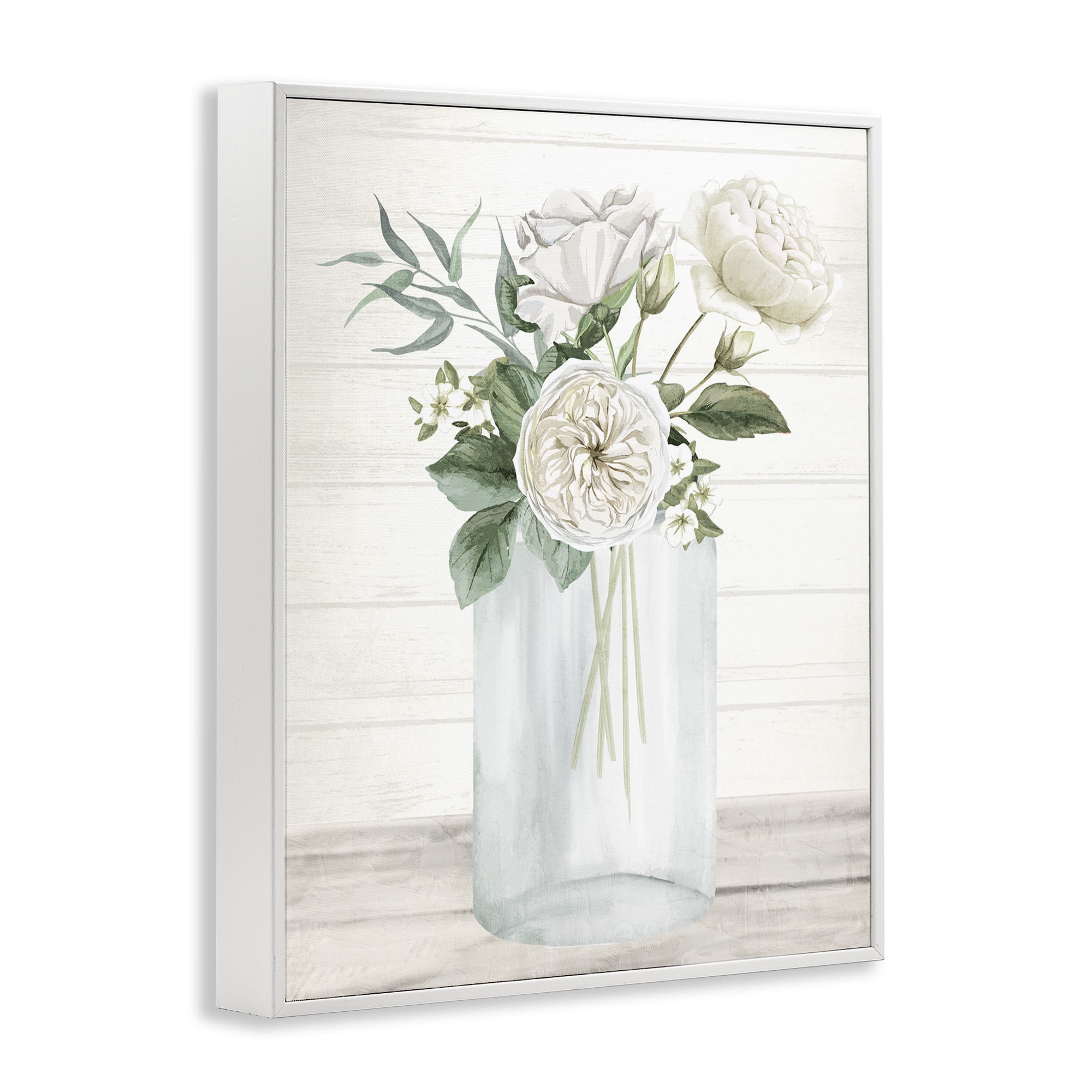 Stupell Industries Patience Flower Vase White Framed Giclee Art, design by Kim Allen