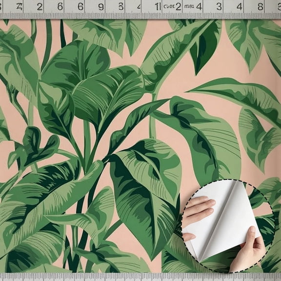 Tropical Banana Leaf Wallpaper Modern Boho Peel and Stick Wallpaper Waterproof Home Decor for Living Room Bedroom Bathroom Kitchen Cabinet Dorm Room 17.7 * 118 in
