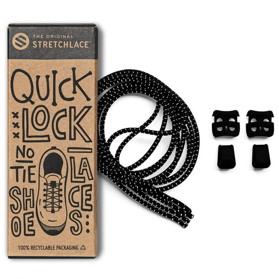 The Original Stretchlace | Quick Lock No Tie Shoelaces | Elastic Shoe Laces | One Size Fits All | Turns Footwear Into Speedy Slip-On Shoes | BLACK