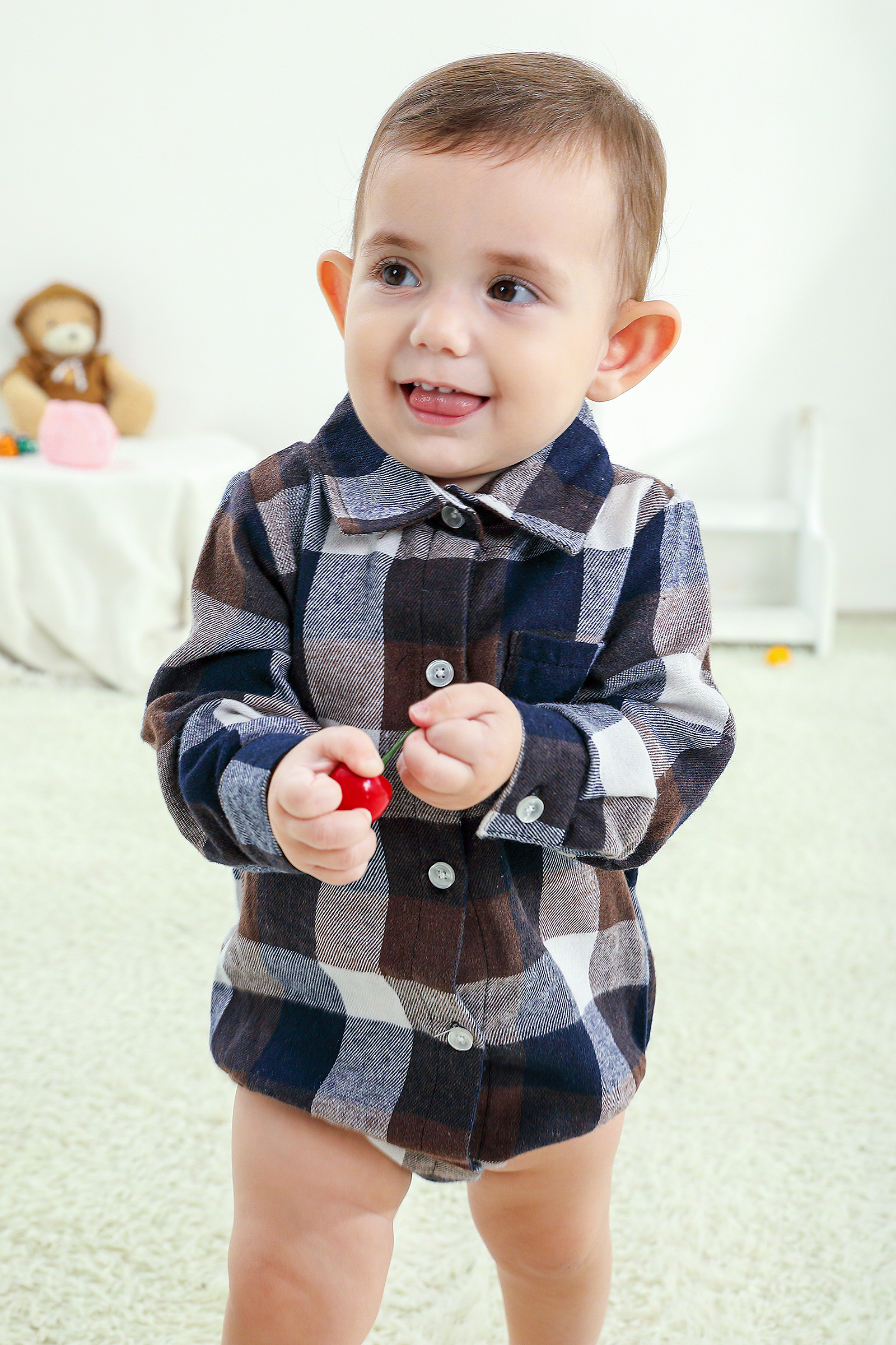 Younger Tree Newborn Plaid Flannel Romper, Long Sleeve photo 2