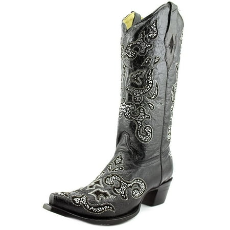 Ladies Western Black Leather Boots - Corral A1192 Women Pointed Toe Leather Black Western Boot