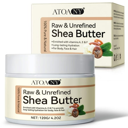 ATOANY Raw & Unrefined Shea Butter for Body Face & Hair 100% Pure & Natural Shea Butter with Vitamins A E & F Long-Lasting Hydration for Dry Skin 4.2 oz