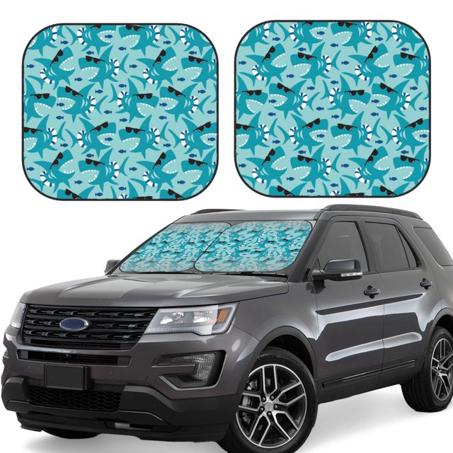 Vsdgher Shark Wearing Sunglasses Print Car Windshield Sun Shade, Reflective Sunshade Window Sunshade Sun Visor Protector Fit for Cars,Trucks,SUVs-Small