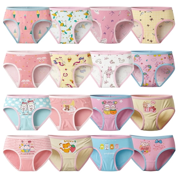 16-Pack Girls Briefs Underwear for Toddler, Soft Elastic Cartoon Panties for Girls, Size 4-10T
