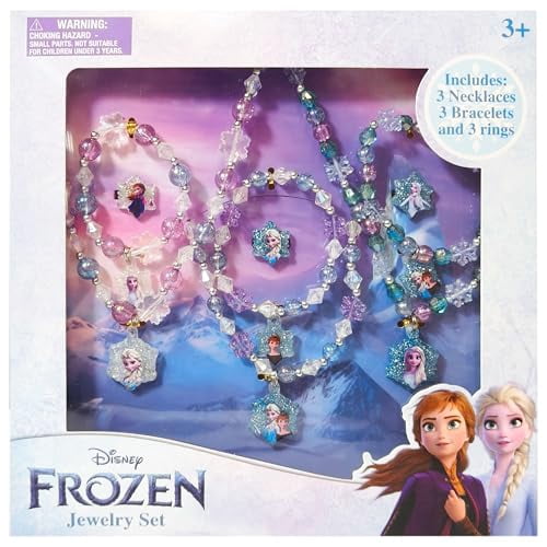 LUV HER Frozen Girls Jewelry Set - Dress up 9 Piece Toy Jewelry Box Set with Bead Necklace, Bracelet and Ring - Play Accessories - Ages 3+