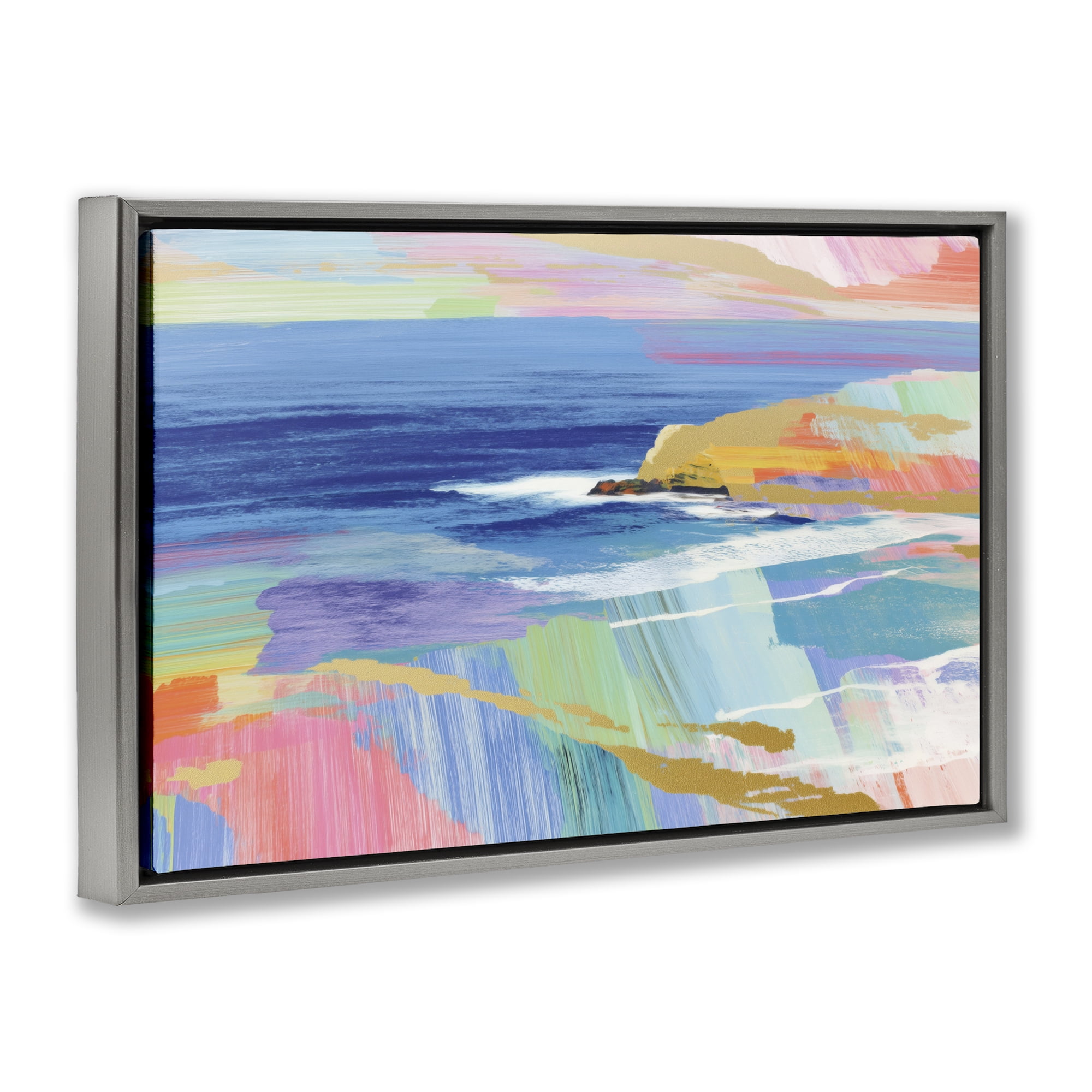 Stupell Industries Hawaii Coastline Abstraction Gray Framed Floater Canvas Wall Art, design by Chromatic Storm Studio